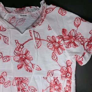 Kindred Women's Red Floral Embroidered Peasant Dress Size Large White Boho